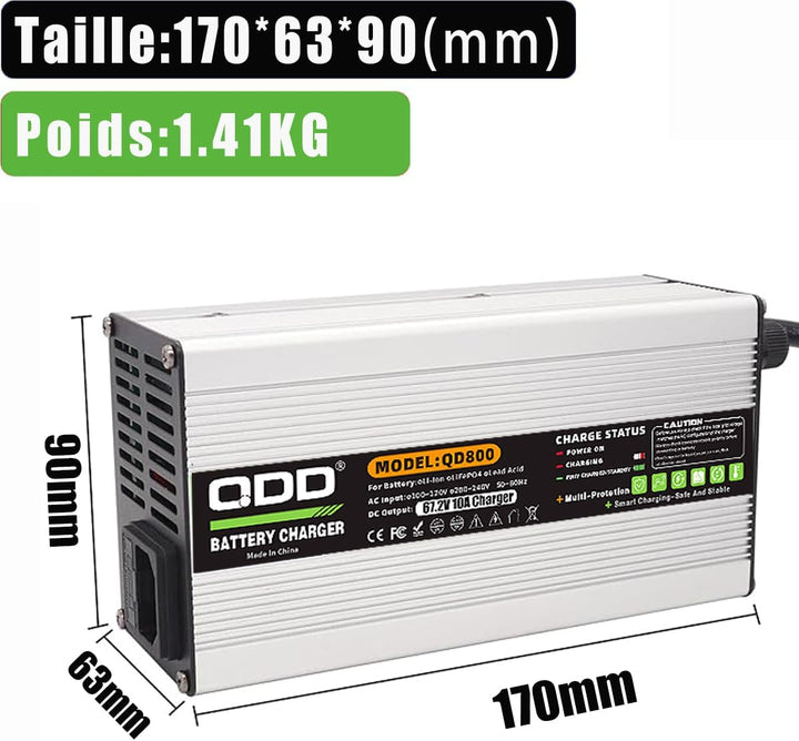 QDD 67,2 V 10 A Li-Ionen-Akku-Smart-Ladegerät, vollständig mit Lüfter, verwendet für 16S 60 V Li-Ion