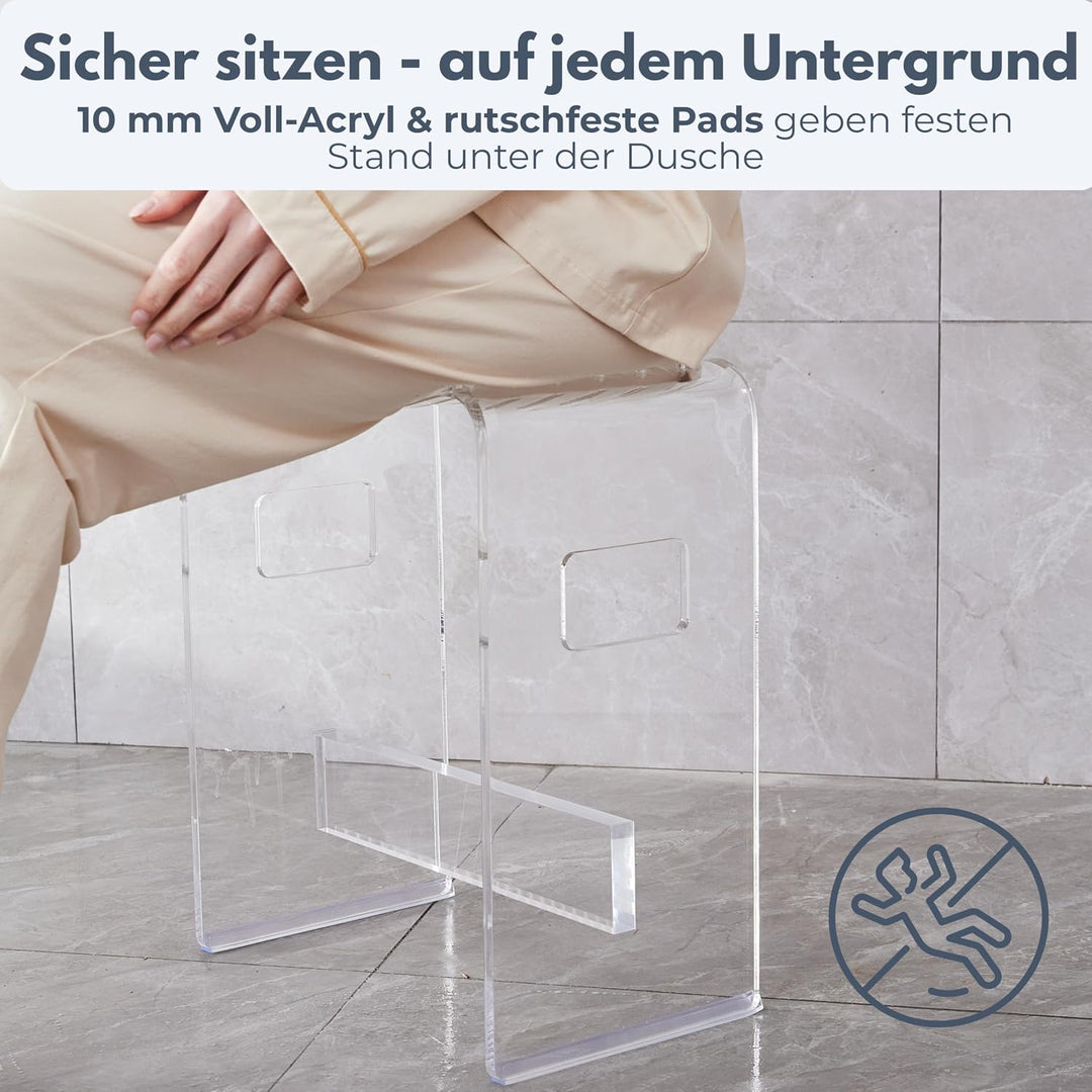 StarK Duschhocker 2 er Set modern aus klarem Acryl – Stabiler Duschstuhl bis 120 kg belastbar | Desi