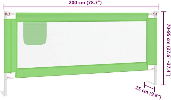 Kleinkind-Bettschutzgitter Grün 200x25 cm Stoff Höhenverstellbar, atmungsaktives Sicherheit Netz, Tr