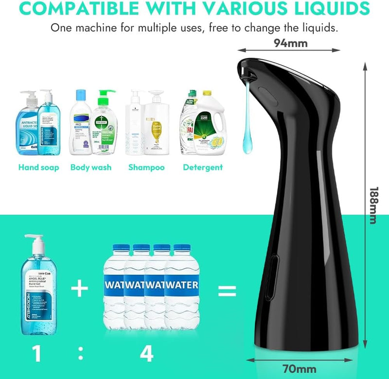 Glänzend Schwarz Seifenspender Automatisch 200ml Elektrischer Seifenspender, No Touch Seifenspender