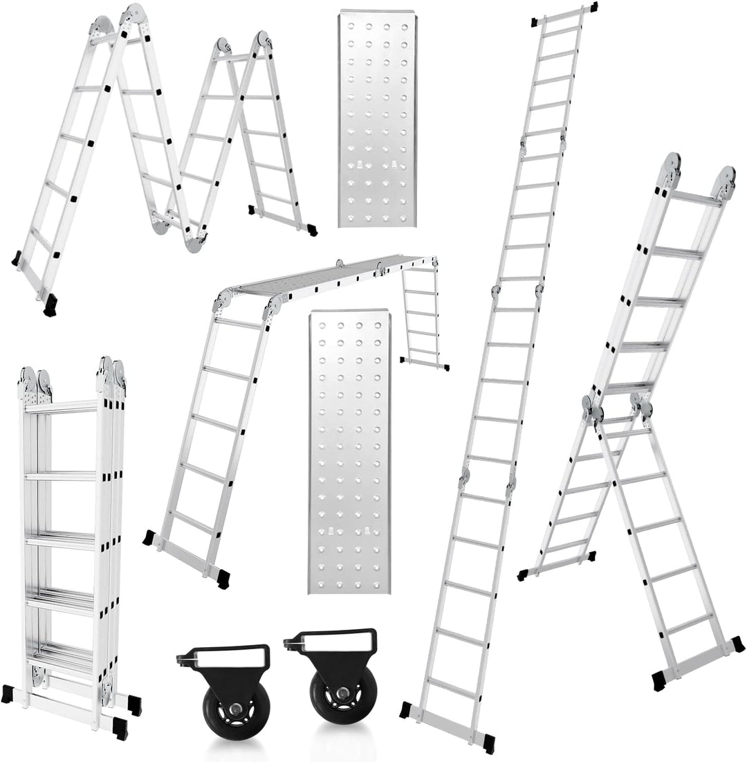 Herrselsam Mehrzweckleiter 4x5, 7in1 Multifunktionsleiter 582CM Alu Vielzweckleiter Klappleiter mit