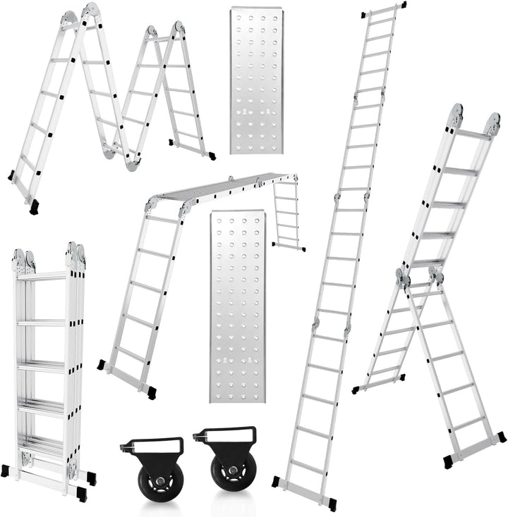 Herrselsam Mehrzweckleiter 4x5, 7in1 Multifunktionsleiter 582CM Alu Vielzweckleiter Klappleiter mit