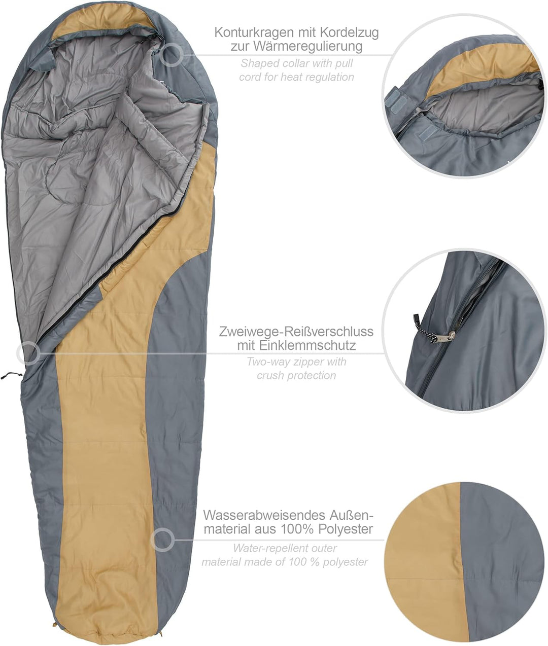Where Tomorrow Mumienschlafsack Senfgelb / Grau 230x80 cm, Senfgelb / Grau 230x80 cm