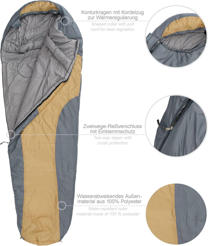 Where Tomorrow Mumienschlafsack Senfgelb / Grau 230x80 cm, Senfgelb / Grau 230x80 cm