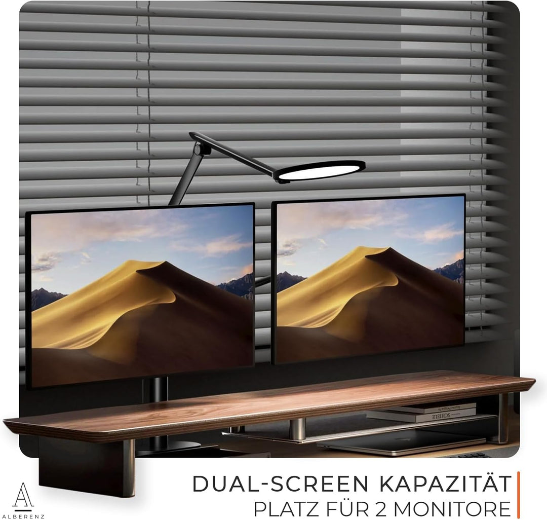 Monitorständer aus Walnussholz – Ergonomischer Bildschirm-Ständer für 1 Monitor bis 35 Zoll, mit int