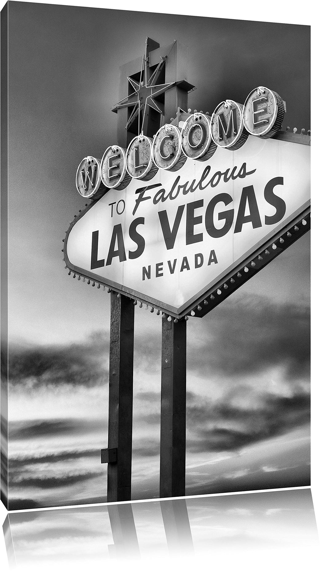 Pixxprint Las Vegas Schild in der Dämmerung als Leinwandbild/Grösse: 100x70 cm/Wandbild/Kunstdruck/f