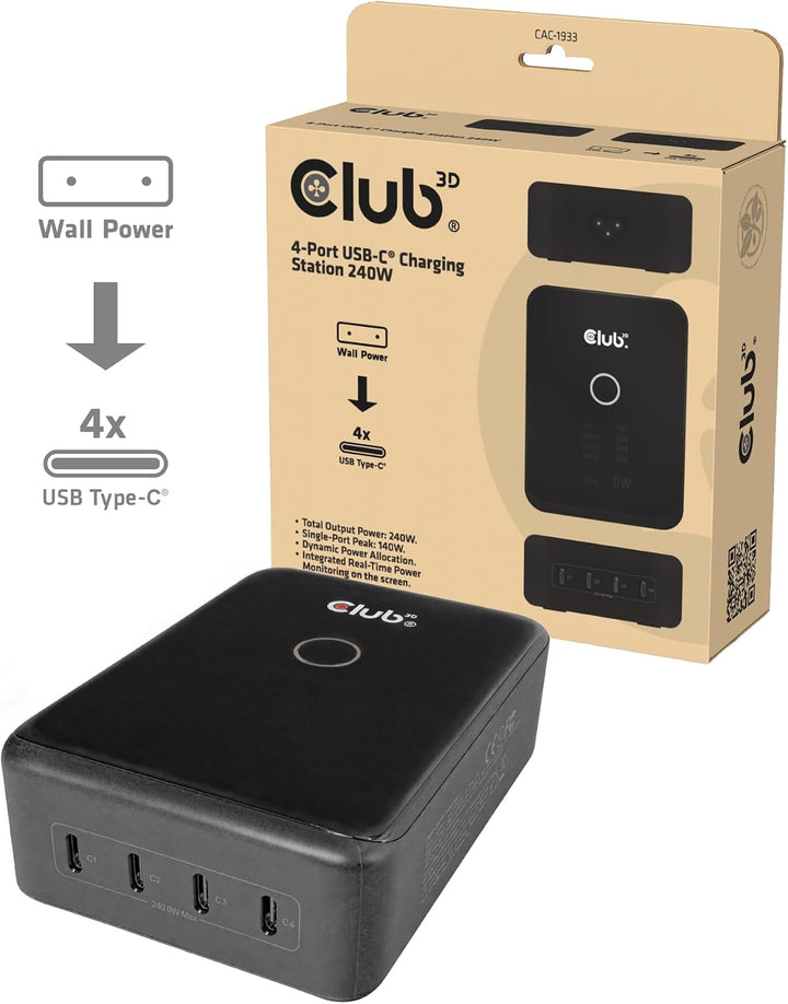 Club 3D CAC-1933 Ladegerät 4-Port-USB-C® 240W, CAC-1933