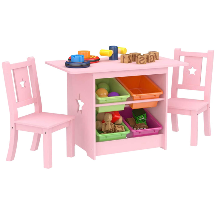 Kinder Tisch und Stuhl Set - Kindertische Massivholz und Rosa - Tisch mit 4 Aufbewahrungsboxen, Star