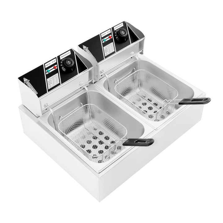 5000 Watt Elektrofritteuse Edelstahl Doppeldecker 12 Liter Fritteuse mit abnehmbarem Korb für Küchen