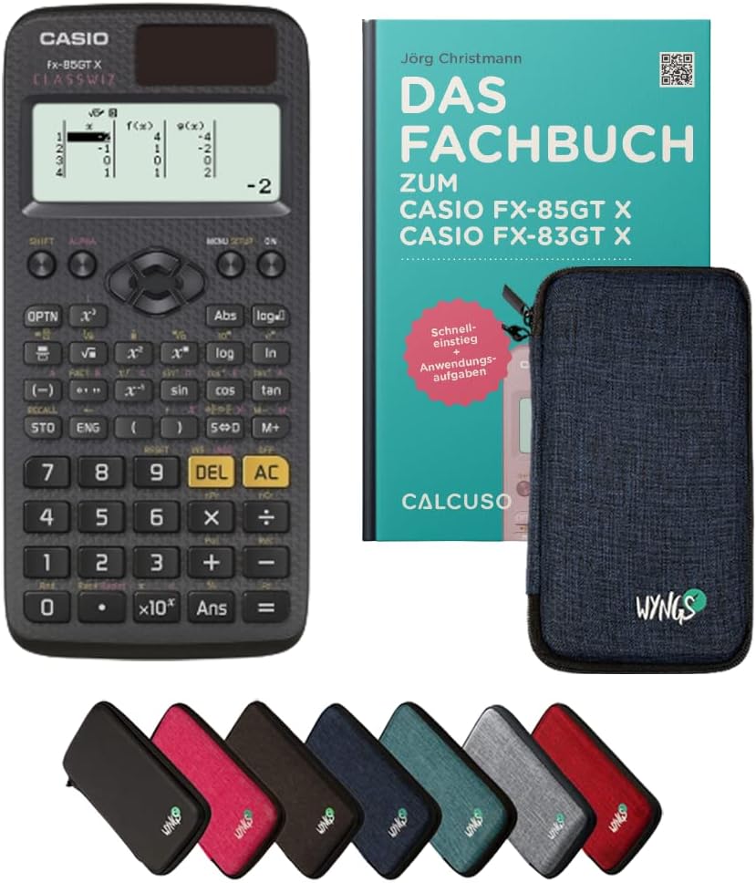 CALCUSO Standardpaket: Casio FX-85GT X Technisch-Wissenschaftlicher Taschenrechner + WYNGS Schutztas