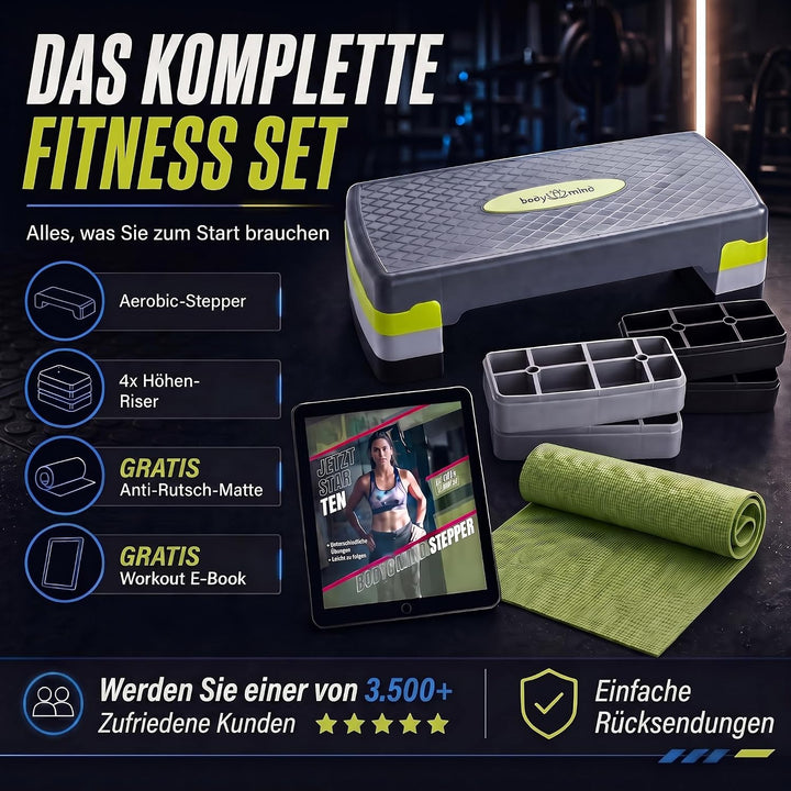 Body &amp; Mind® Aerobic Steppbrett Stepper Step-Bench mit gratis Anti-Rutsch-Matte &amp; exklusiven Trainin