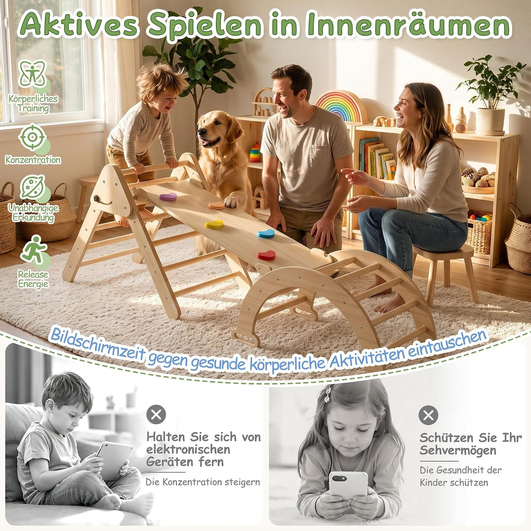 ACXIN 3-in-1 Montessori Klettergerüst Indoor für Kinder mit Kletterdreieck und Kletterbogen, Indoor