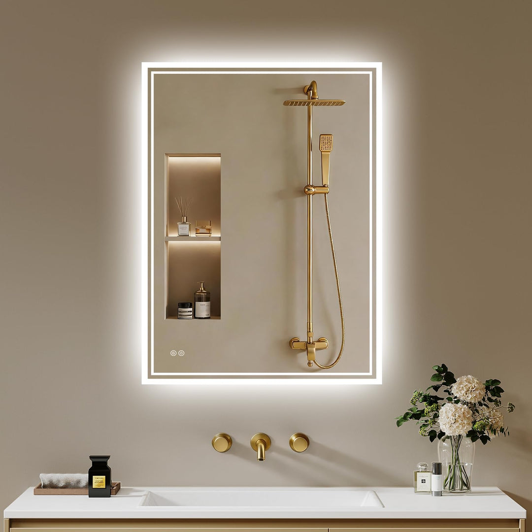 Badspiegel-mit-Beleuchtung 40x60cm - Badezimmer Spiegel mit Beschlagfrei - LED Badezimmerspiegel mit