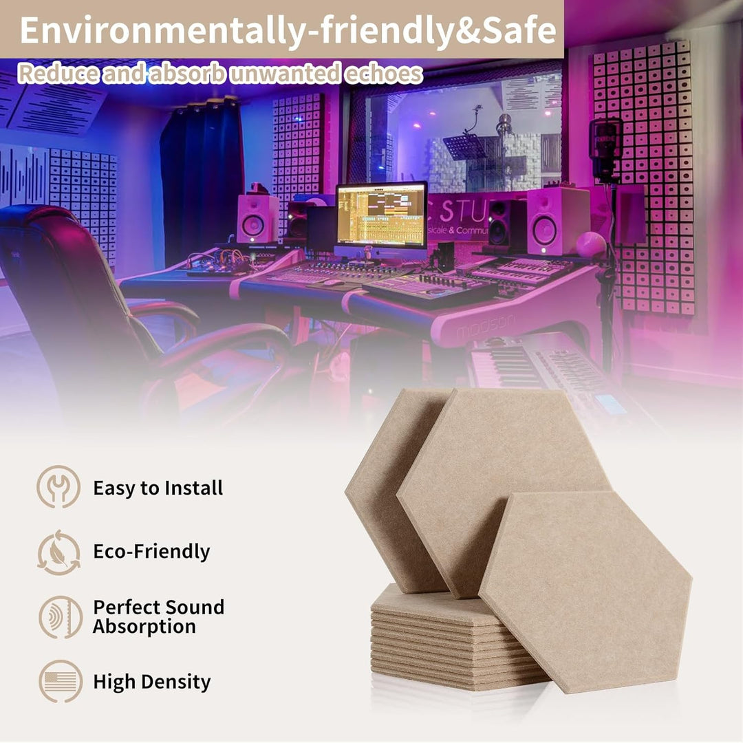 Rdutuok 12 Stück Akustik Panel,30x26x1cm Hexagon Akustik Absorber Schallschutzplatten Akustikpaneele