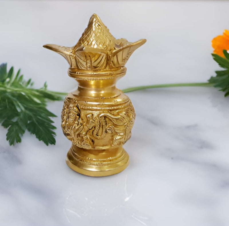 Purpledip Kalash Lakshmi Ganesh, seltene Kollektion, dekorative Tempelvase mit Nariyal für Puja Hawa