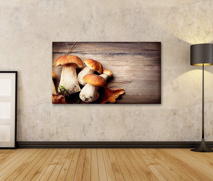 islandburner Bild auf Leinwand Pilz Boletus über hölzernen Hintergrund Herbst Steinpilze Bilder Wand