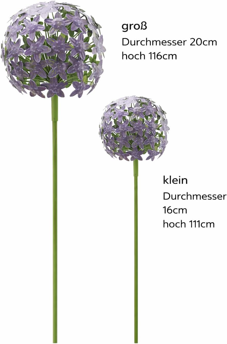 Allium Gartenstecker | 16x16cm &amp; 20x20cm | 2er Set | Purple violett Metall | Gartendeko | Rankhilfe