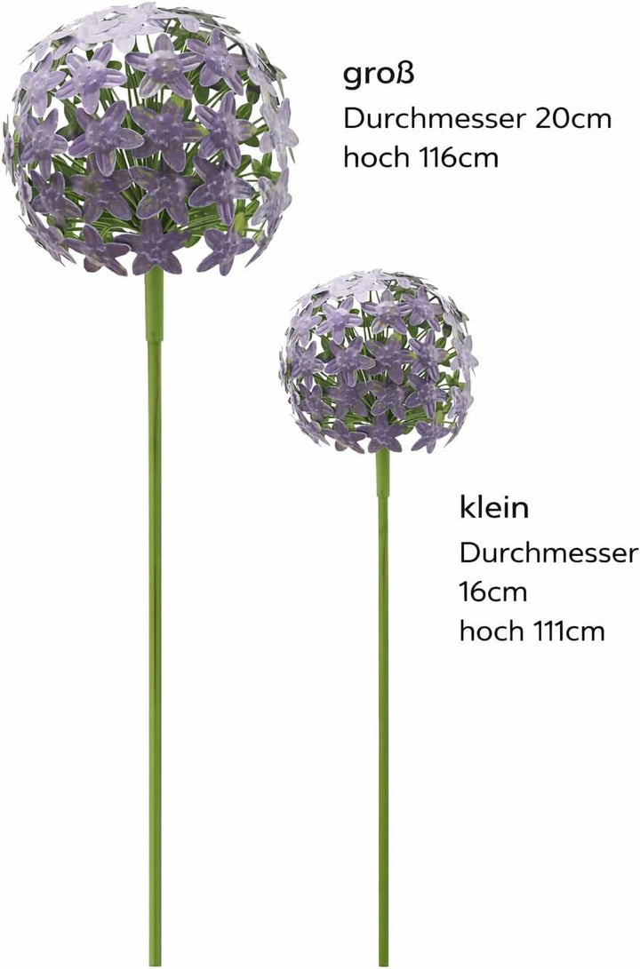 Allium Gartenstecker | 16x16cm &amp; 20x20cm | 2er Set | Purple violett Metall | Gartendeko | Rankhilfe