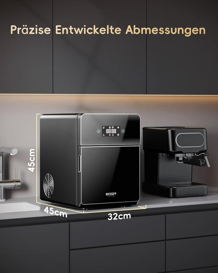ecozy 60mm Klare Eiswürfelmaschine für Eiskugeln, 3 Kugeln/45 Min, 96 Kugeln/Tag, Automatische Wasse