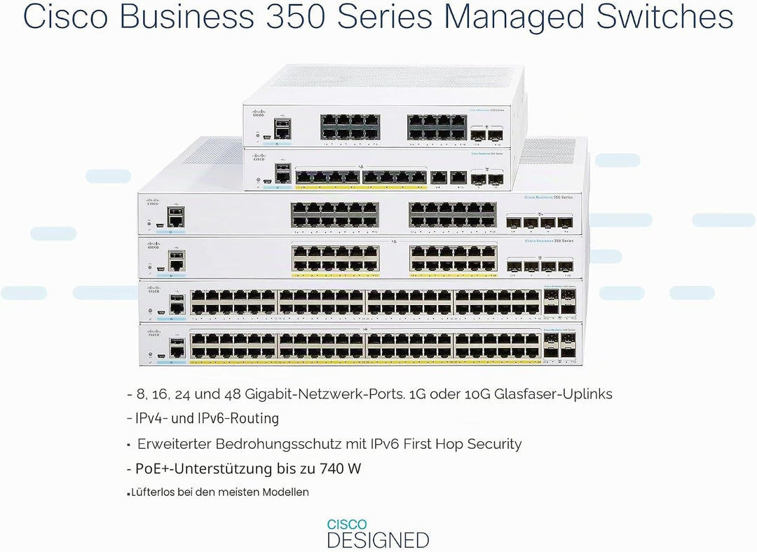 Cisco Business CBS350-8T-E-2G Managed Switch | 8 GE-Ports | Ext. Netzteil | 2 x 1G-Combo-Ports | Beg