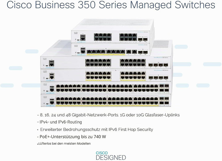 Cisco Business CBS350-8T-E-2G Managed Switch | 8 GE-Ports | Ext. Netzteil | 2 x 1G-Combo-Ports | Beg