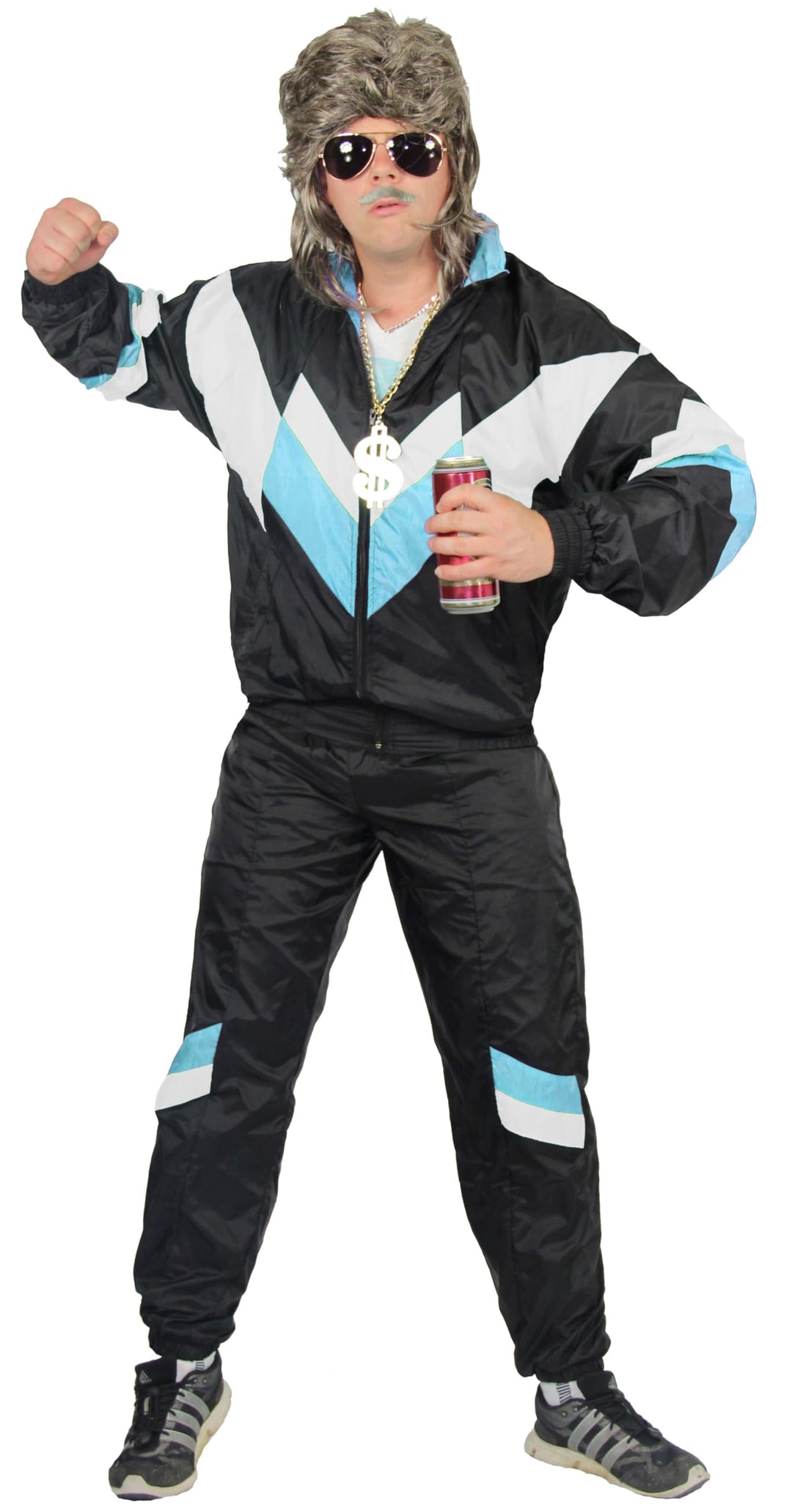 Foxxeo 80er Jahre Trainingsanzug Premium Kostüm für Herren - schwarz weiss babyblau 3XL, 3XL