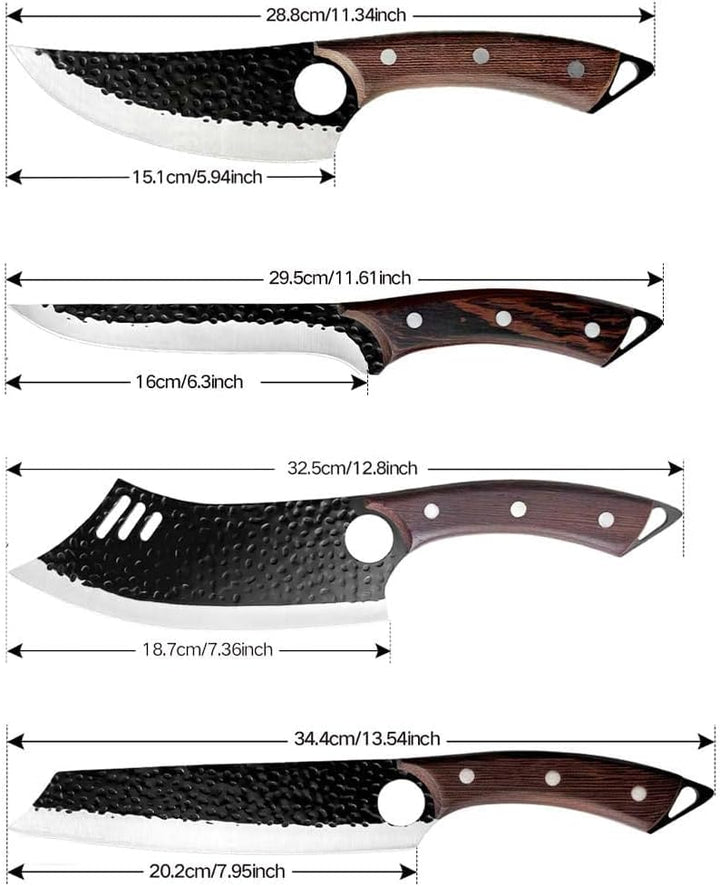 4 Stücke Kochmesser Set, Küchenmesser, Handgeschmiedet Chefmesser, Perfekt zum Schneiden Messer, Ser