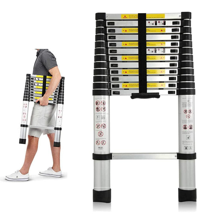 3,8M Teleskopleiter, Mehrzweckleiter Aluminium, 150 kg/330 Pfund Belastbarkeit, Ausziehbar Aluleiter