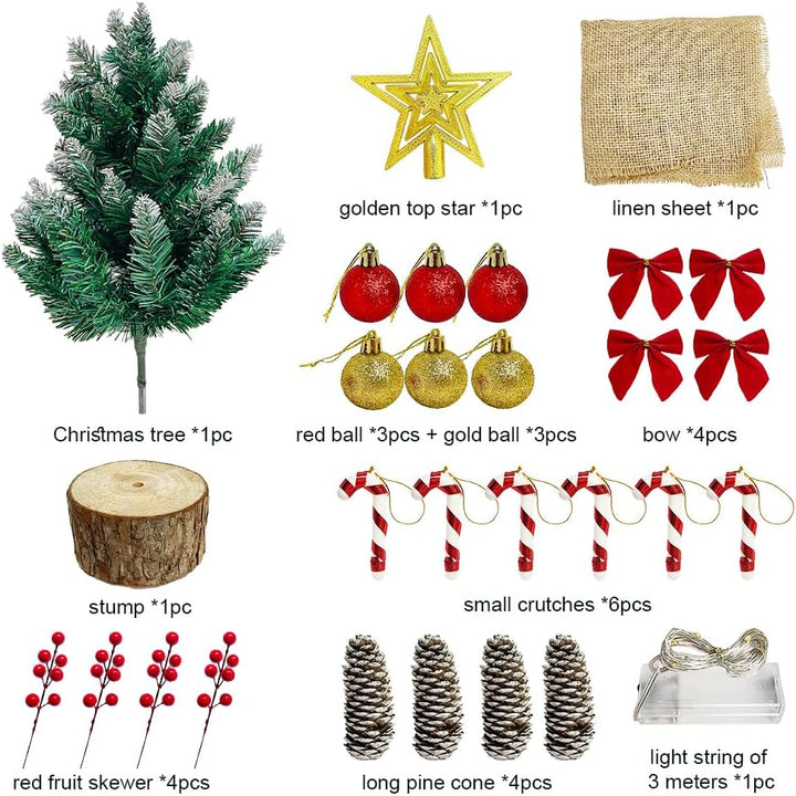 Weihnachtsbaum mit Beleuchtung und Schnee 60cm, Künstliche Weihnachtsbäume Geschmückt, Tannenbaum Li