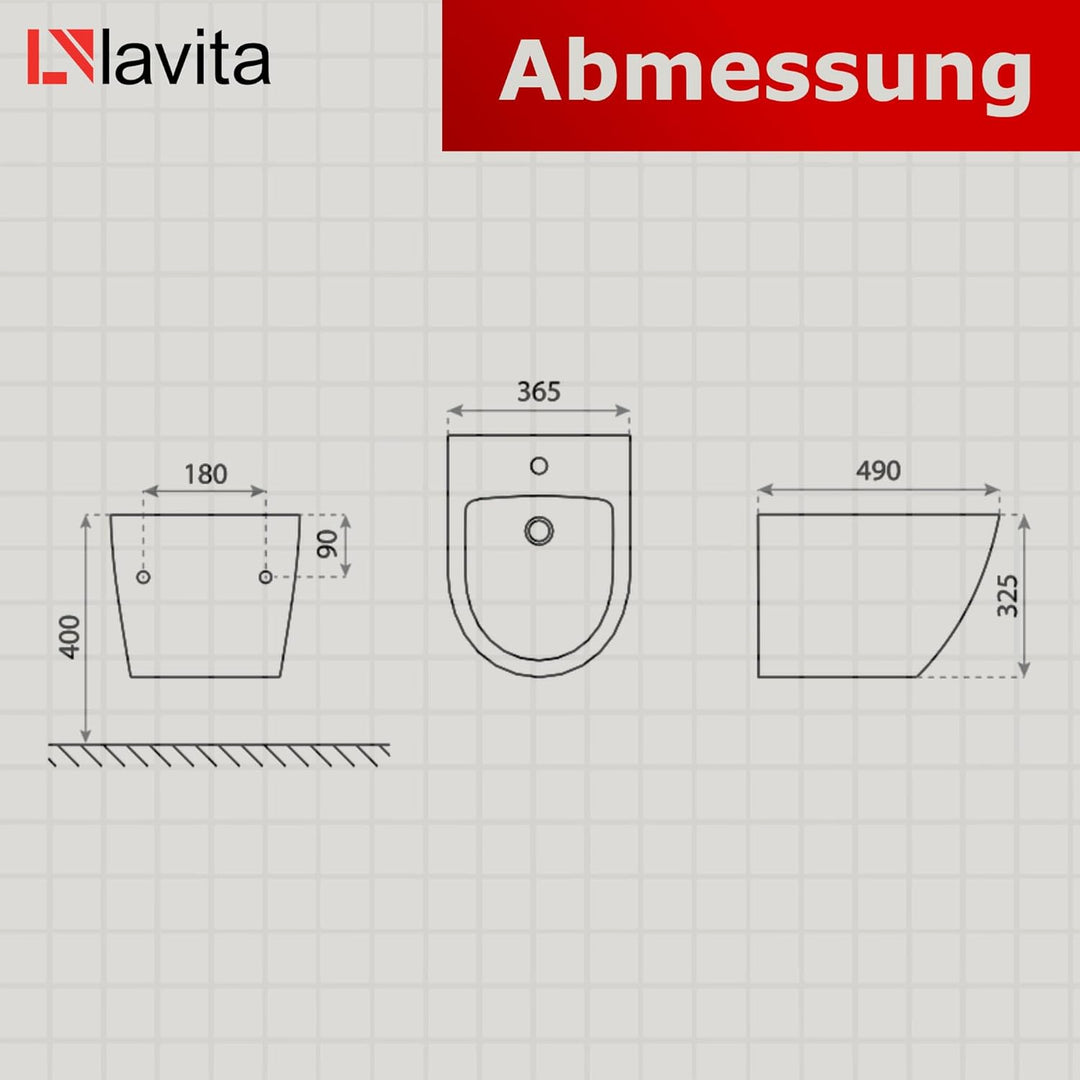 LAVITA Universal Wand-Bidet Sinto Grey mit Hahnloch und Überlaufschutz aus Keramik Sitzwaschbecken z