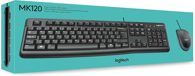 Logitech MK120 Kabelgebundenes Set mit Tastatur und Maus für Windows, US QWERTY-Layout - Schwarz