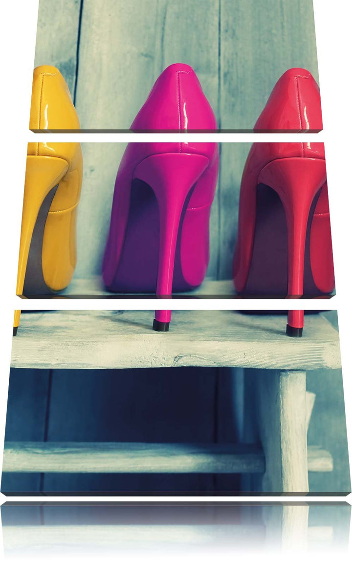 Pixxprint Bunte High Heels als Leinwandbild | Grösse: 3 Teilig (120x80) | Wandbild| Kunstdruck | fer