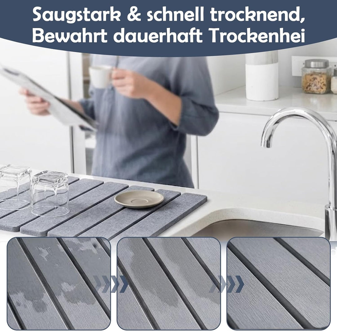 2 Stück Kieselgur Abtropfmatte Geschirr Faltbare Steinmatte Küche