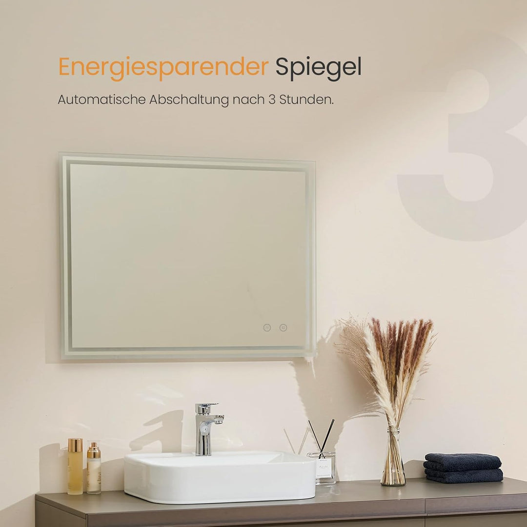 EMKE Badspiegel mit Beleuchtung 80x60cm Badezimmerspiegel mit Touch, Antibeschlag, Kaltweiss dimmbar