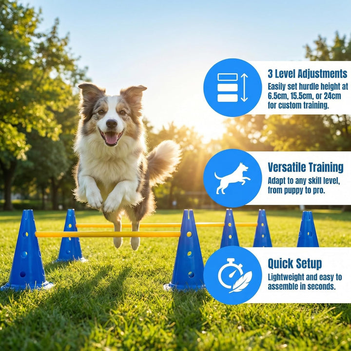 6er Sports Steckhürdenset Cavaletti Agility Set Hunde Hürden Steckhürdenset 12 Kegel 32cm + 6 Stange
