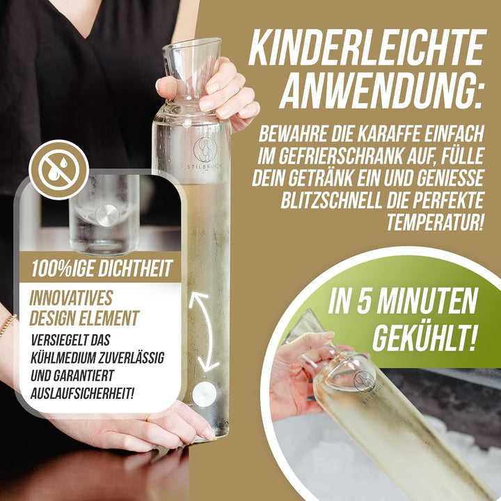 Stilbruch® Weinkühler Weinkaraffe Glaskaraffe - perfekte Temperatur in 5 Min., Weindekanter handgefe