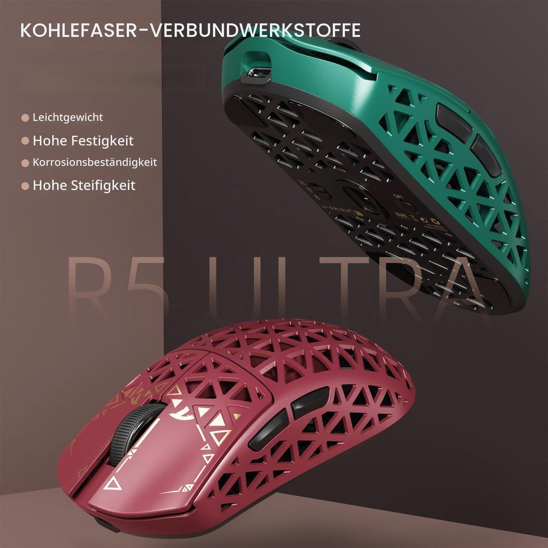 ATTACK SHARK R5 Ultra Carbonfaser Gaming-Maus, 39g Superlight, 8000Hz Kabellose Mouse, 42000 DPI, PA