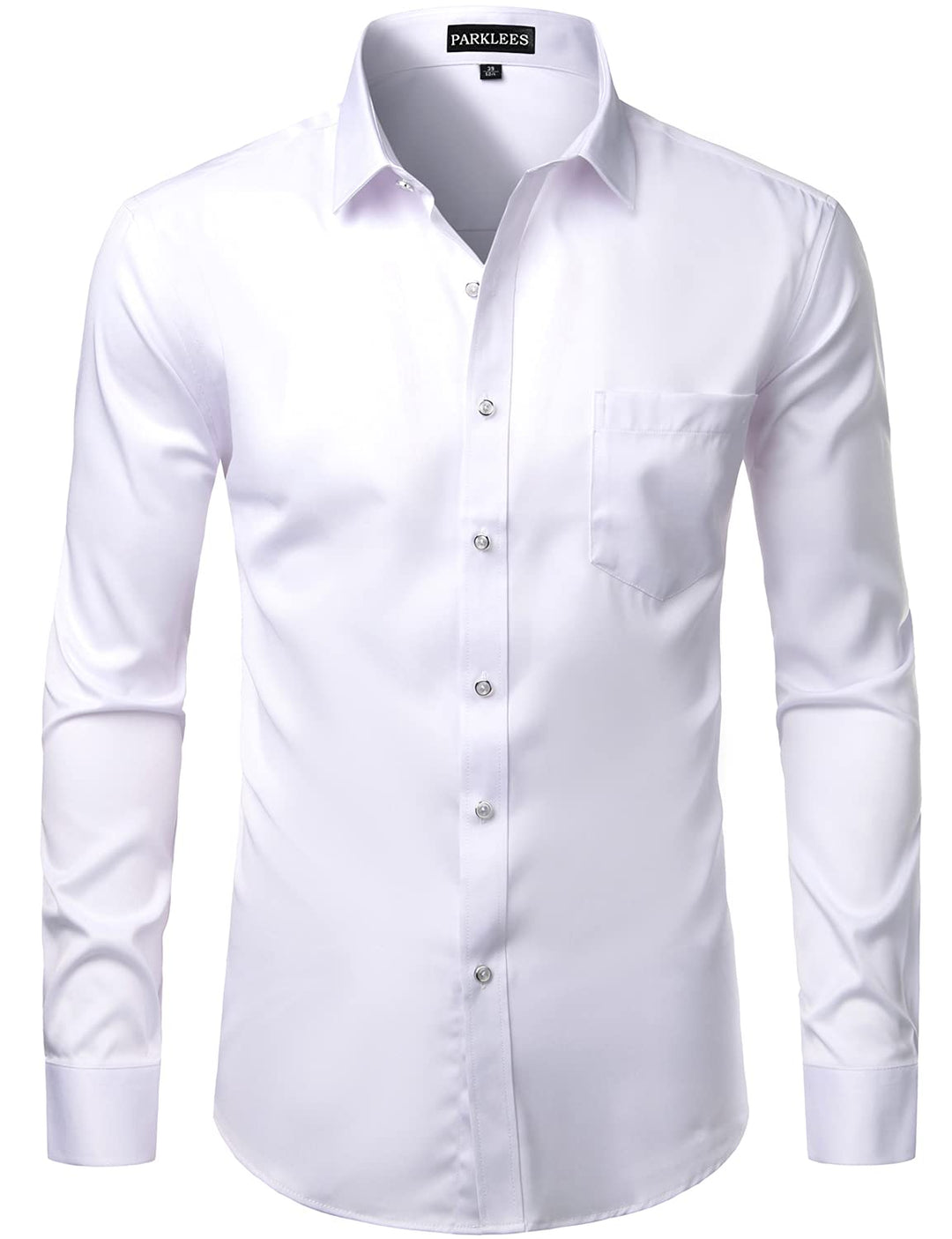 PARKLEES Herren Tailliert Freizeit Langarm Hemd Businesshemd für Hochzeit Business L Weiss, L Weiss