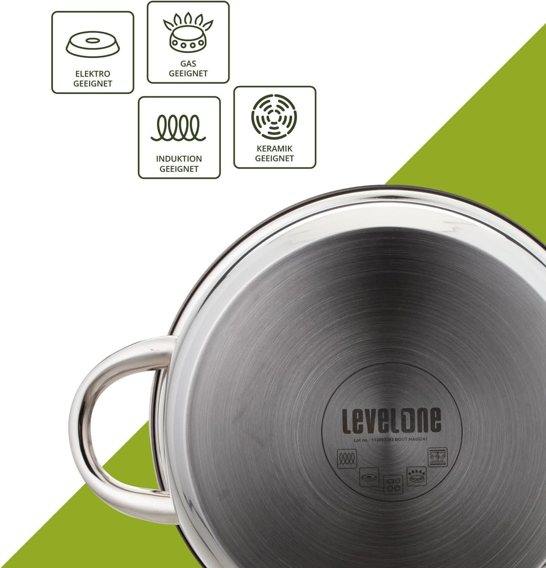 LEVELONE Topfset 4-teilig Induktion Edelstahl poliert induktionsgeeignet Kochtopfset mit Glasdeckel