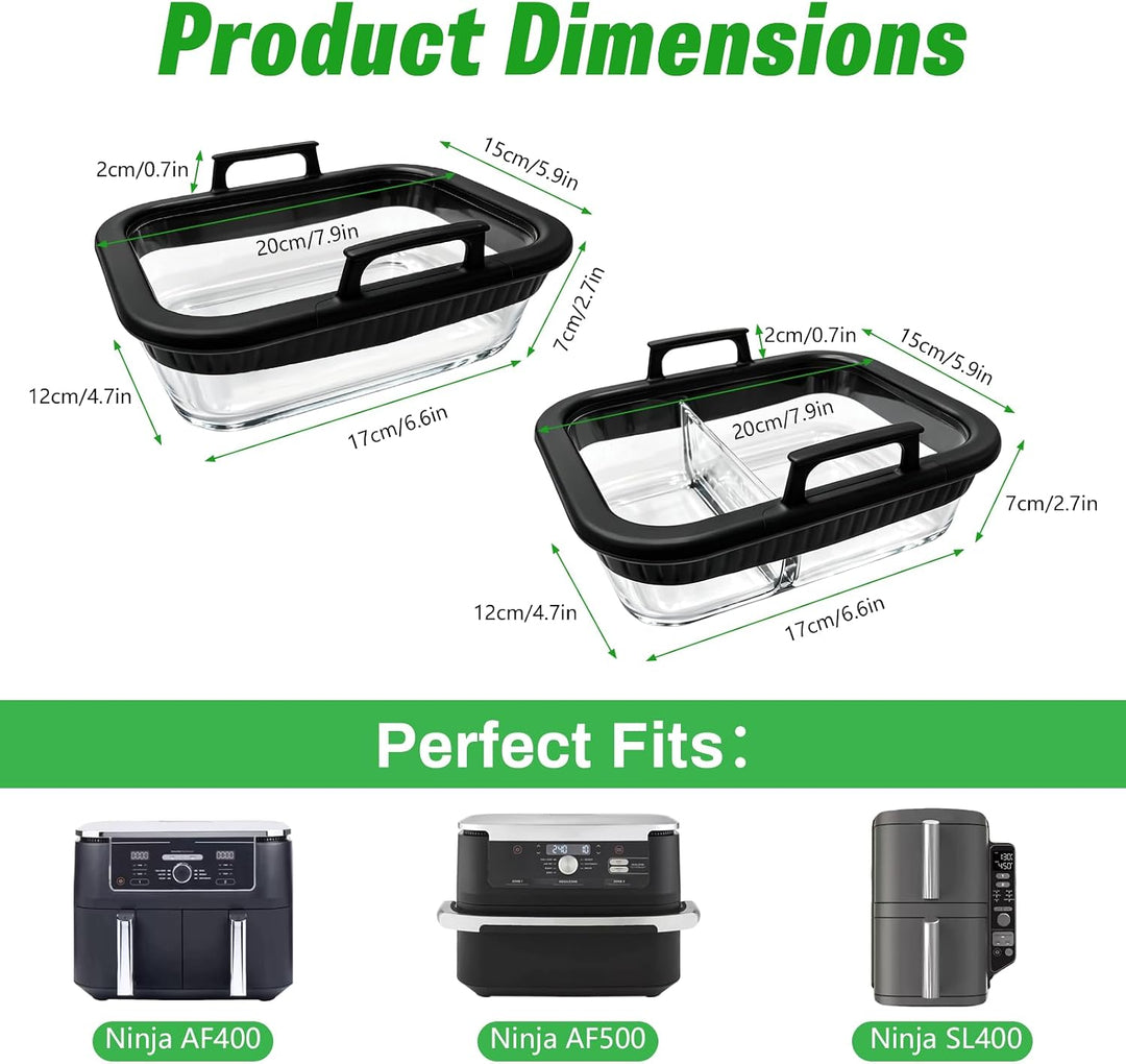 2 Stück Auflaufform Airfryer für Ninja Heissluftfritteuse AF400/AF500/SL400, Borosilikatglas Backfor