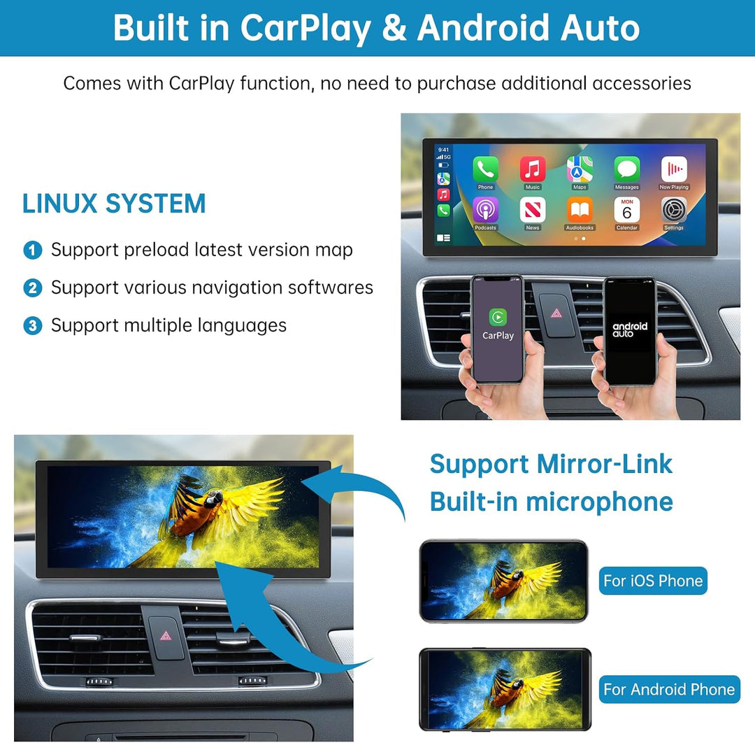 Autoradio 10,25 Zoll Touchscreen mit kabellosem Carplay &amp; Android Auto für 2013–2018 Audi Q3 mit 3G