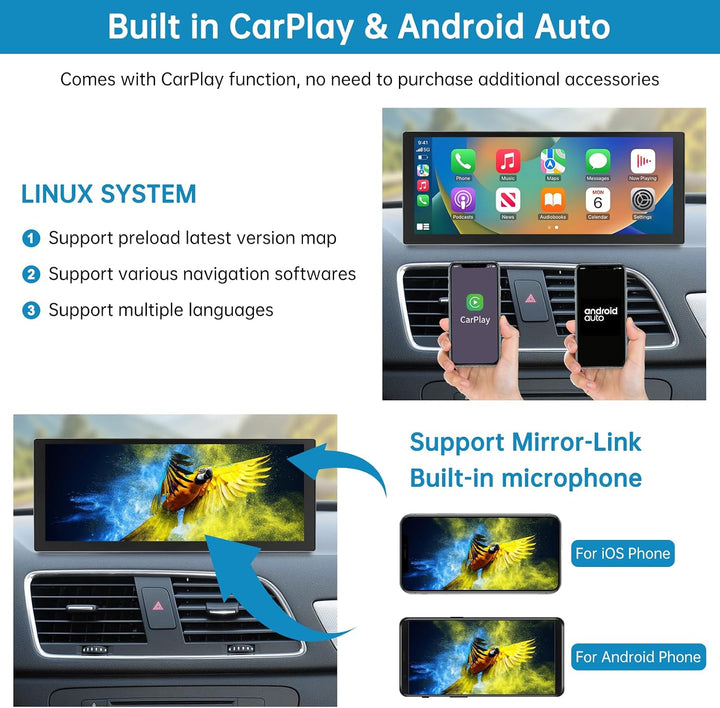 Autoradio 10,25 Zoll Touchscreen mit kabellosem Carplay &amp; Android Auto für 2013–2018 Audi Q3 mit 3G