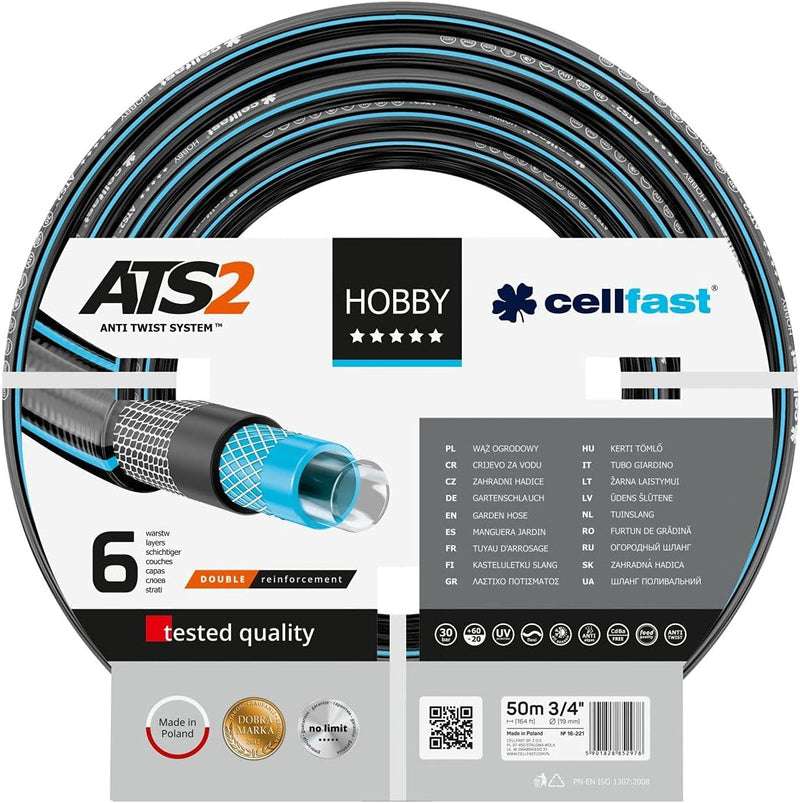 Cellfast Gartenschlauch Hobby, Formstabiler, Flexibel 6-lagiger  Schlauch aus hochwertigem Doppelgef