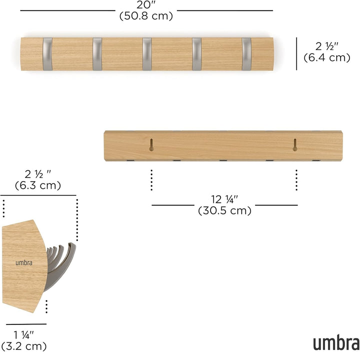Umbra Flip 5 Garderobenhaken – Moderne, Schlichte und Platzsparende Garderobenleiste mit 5 Beweglich