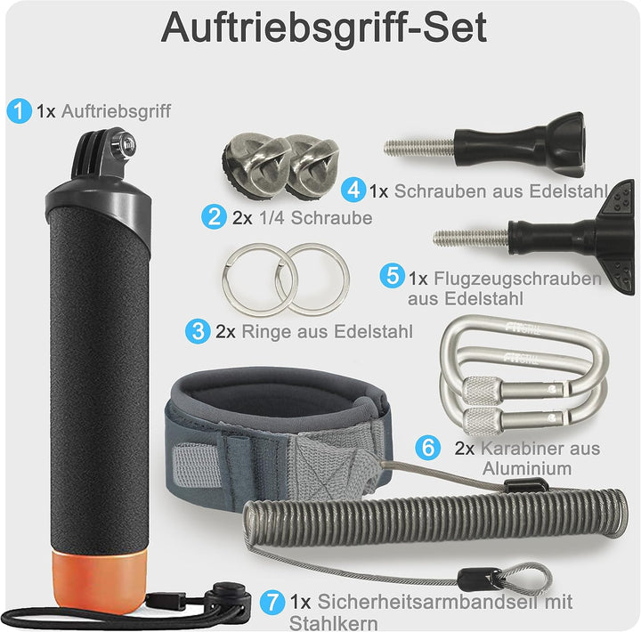 FitStill wasserdichter Einbeinstativ, schwimmender Handgriff + Sicherheits-Handschlaufe mit Stahlker