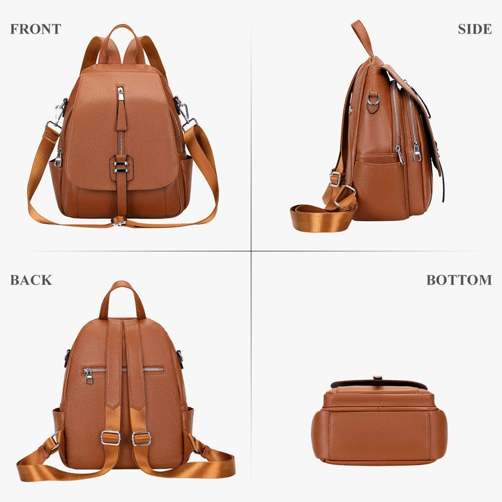 ALTOSY Echtes Leder Rucksack Geldbörse für Frauen Wandelbare Umhängetasche mit Schnalle Klappe Braun