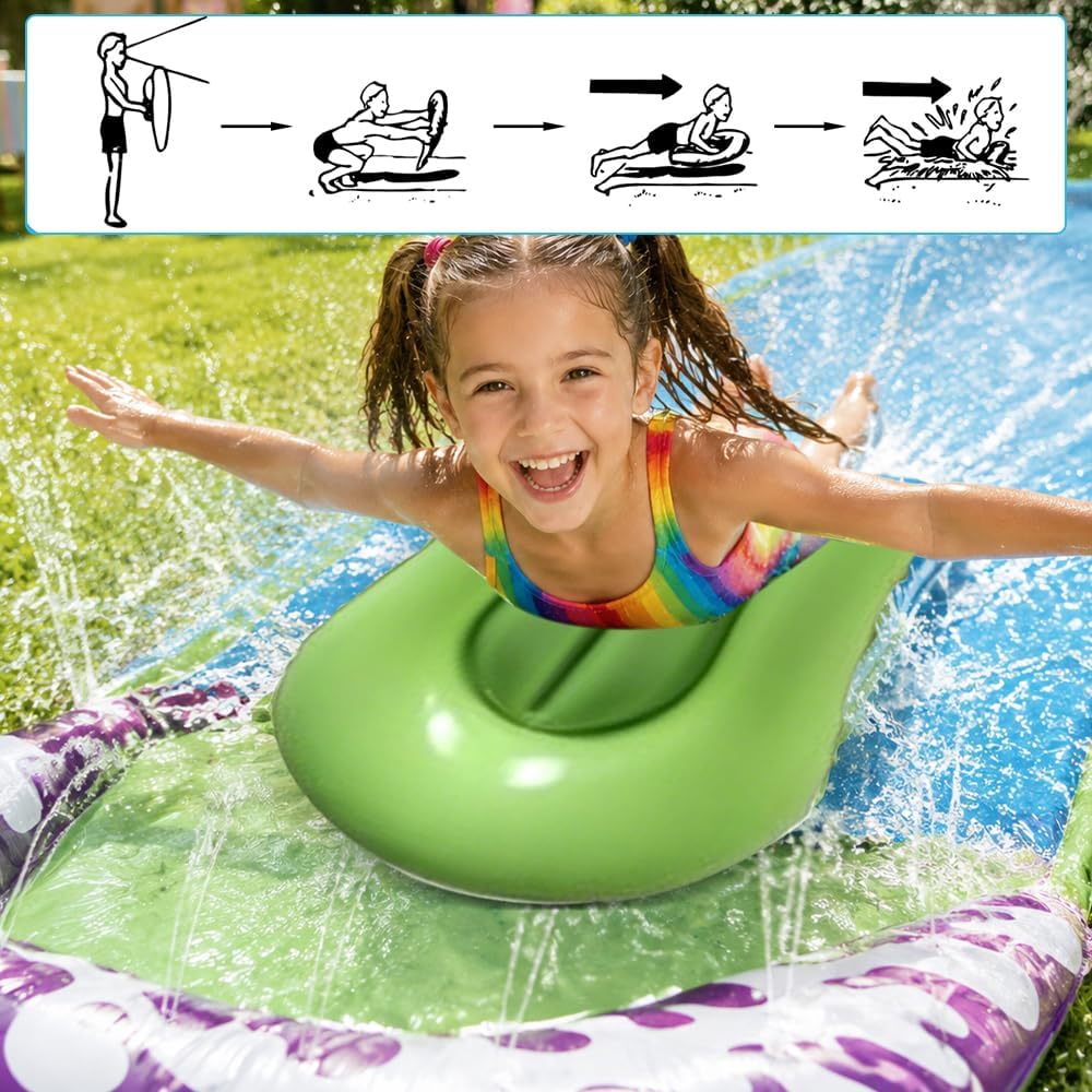 Wasserrutsche,188in x 27in (480 x 70 cm) Wasserrutsche Garten für Kinder mit 1 Bodyboards, Wasserspi