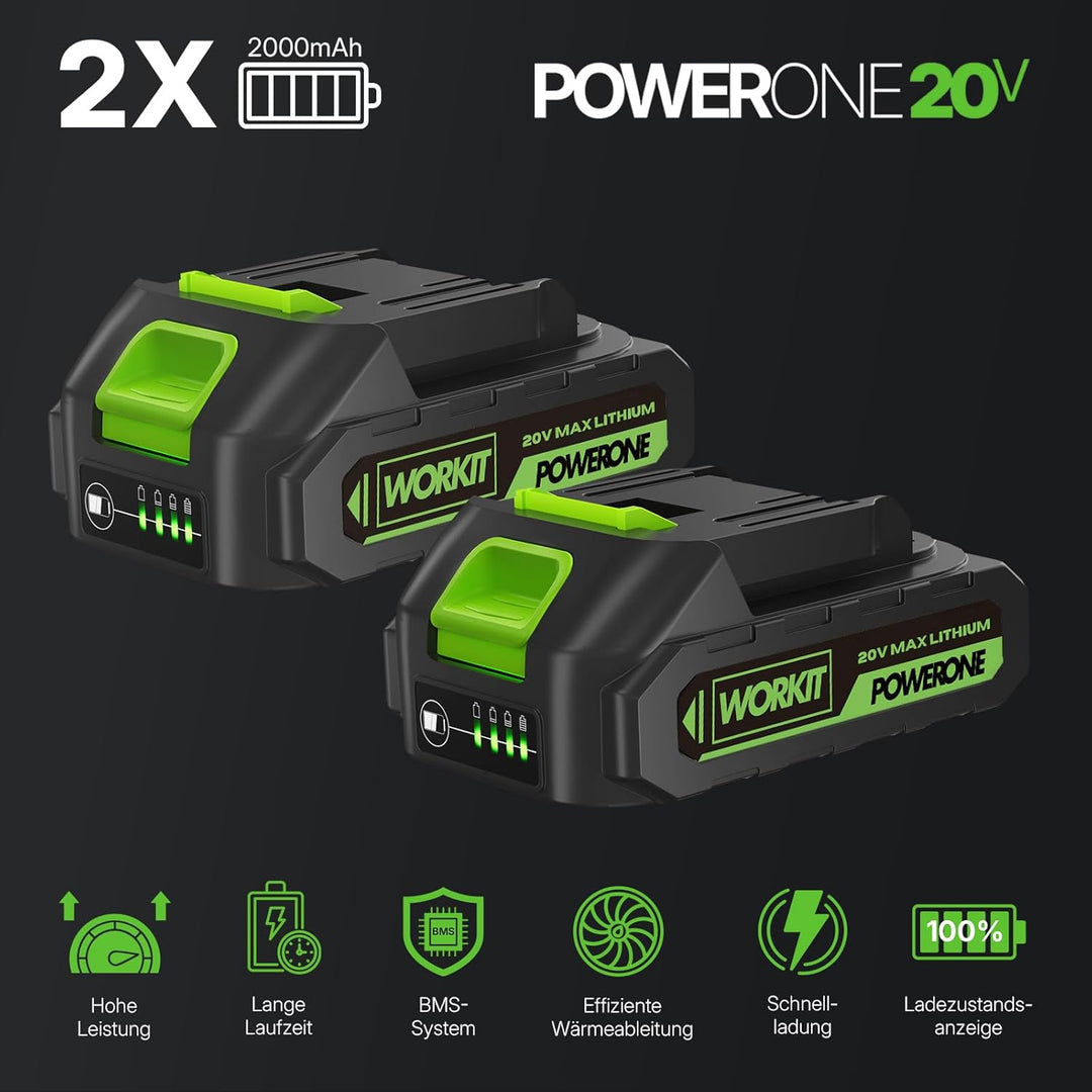 WORKIT 800W Akku Rasentrimmer mit Rädern, 3-in-1 Freischneider Akku & Rasenmäher-Modus, inkl. 2x 2,0