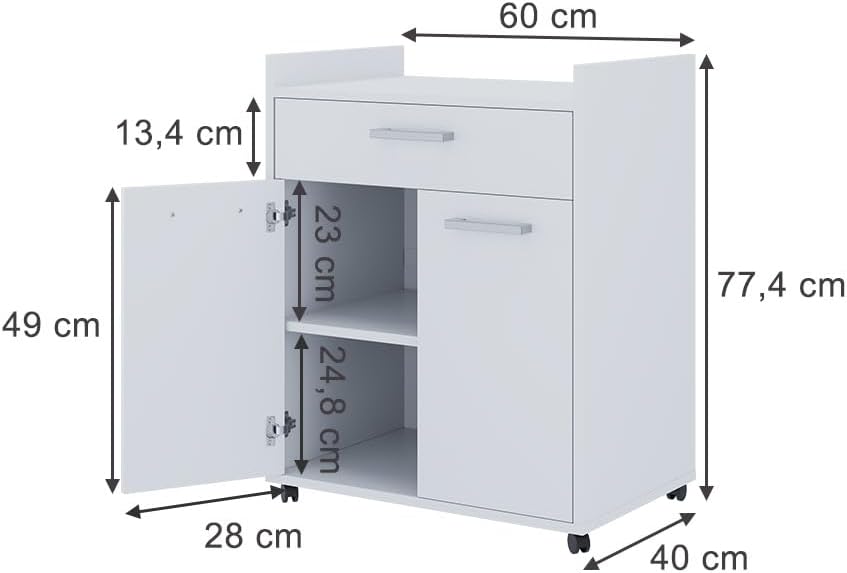 Vicco Rollcontainer Ansel, Weiss, 60 x 40 cm mit Schubladen, Weiß