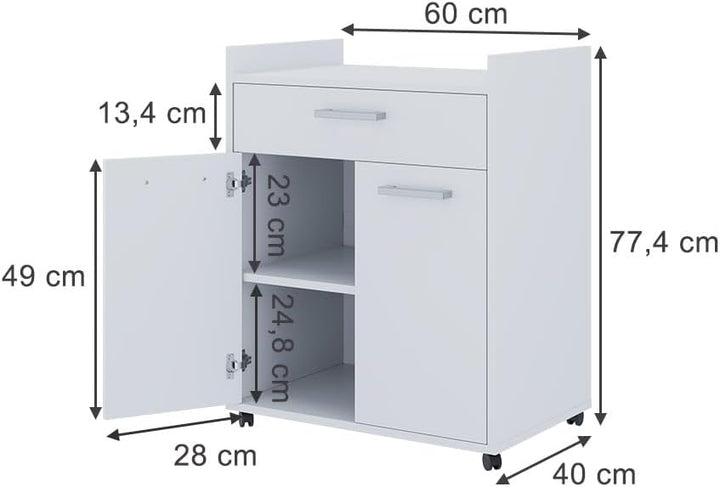 Vicco Rollcontainer Ansel, Weiss, 60 x 40 cm mit Schubladen, Weiß
